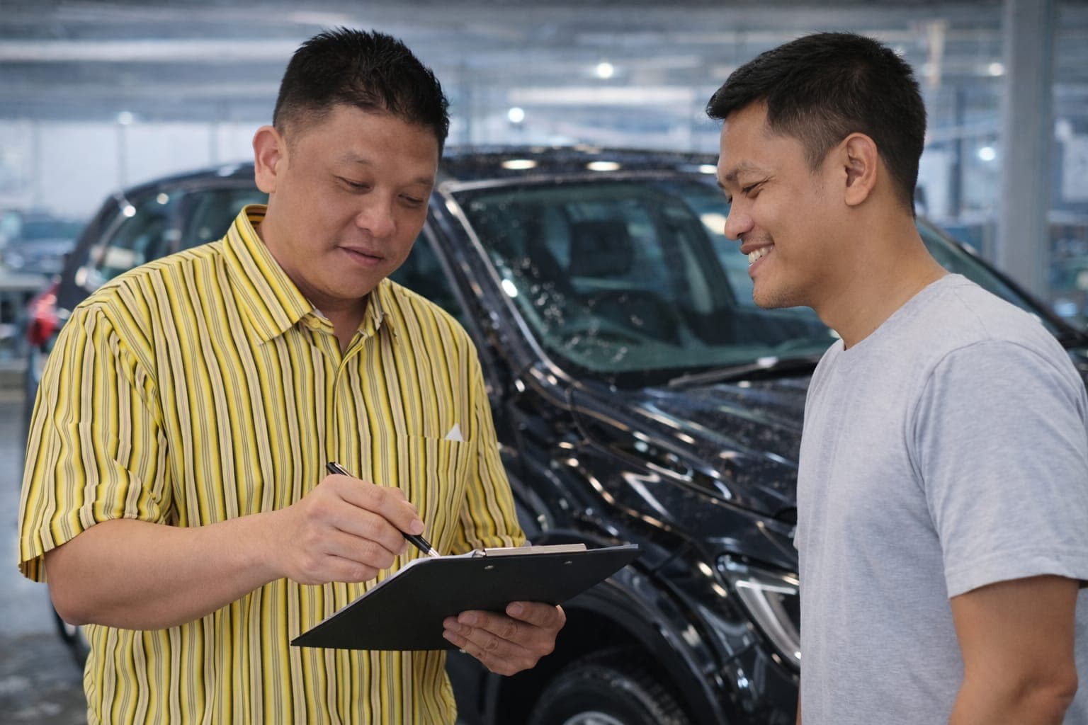 Pelanggan berkonsultasi dengan teknisi Jakarta Int'l Denso